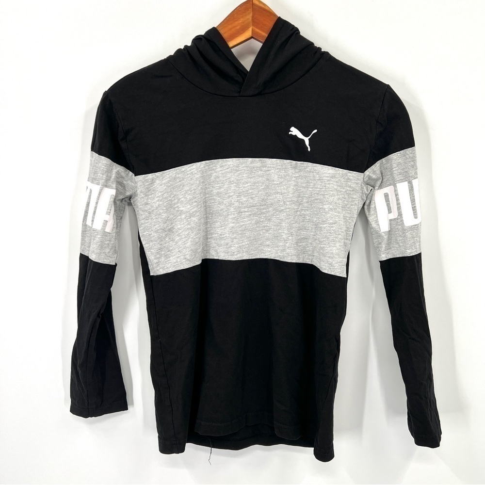PUMA Girl's Black & Gray Athletic Long Sleeve Pullover Hoodie Size 10-12